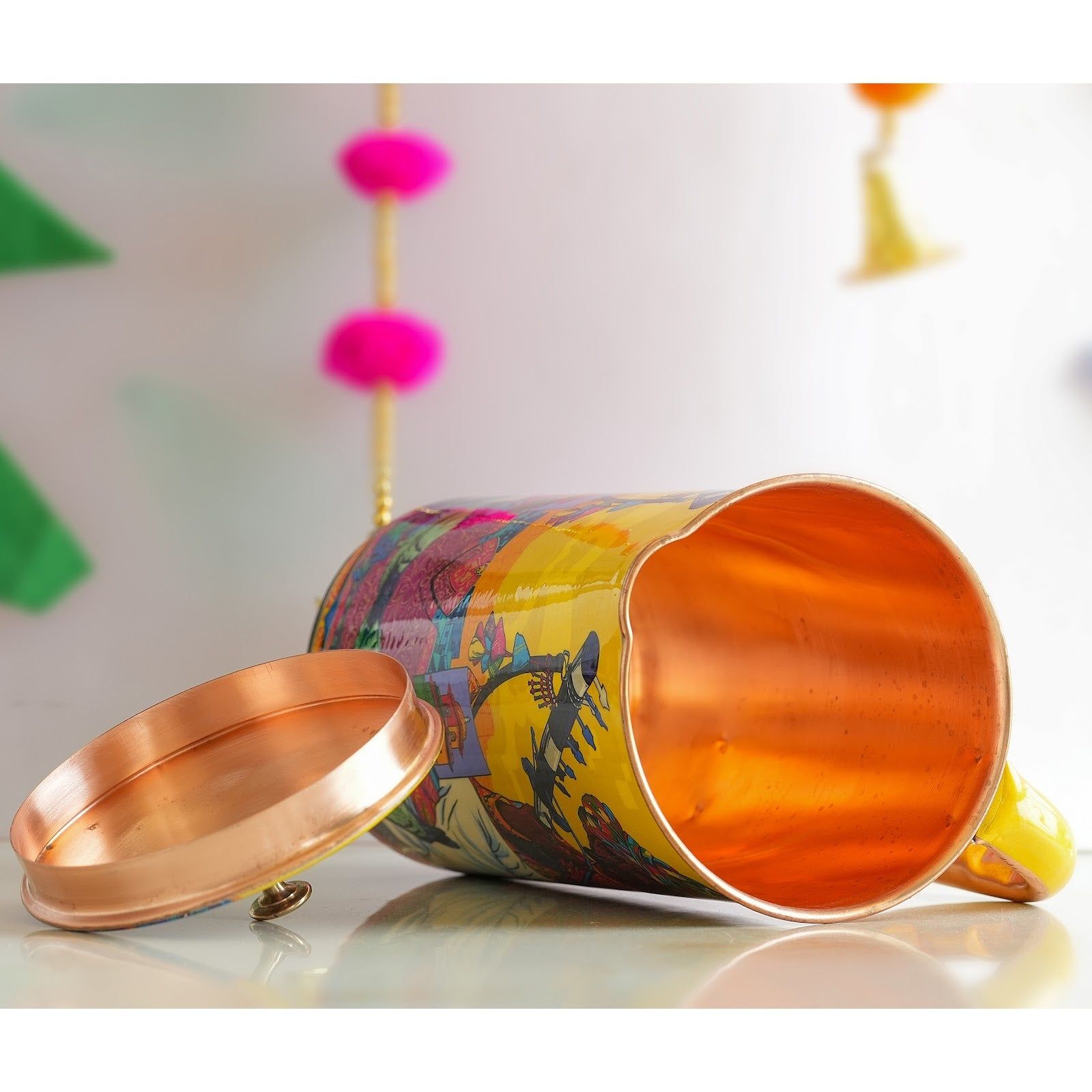 Pure copper printed jug padharo mhare desh design rajsthanimusician, 1500 ML